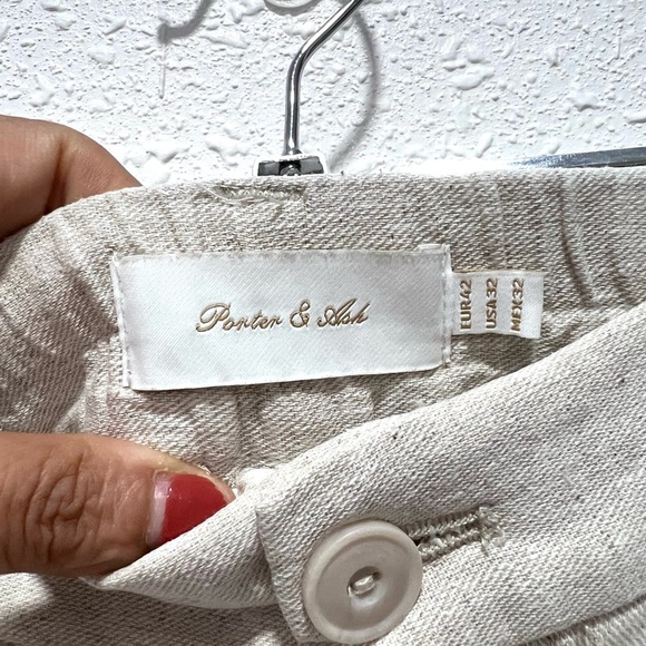 Tan linen Relaxed Fit Trousers with Elastic Waistband 32/12 - Picture 2 of 8